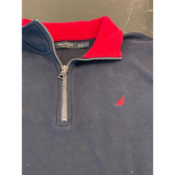 Nautica Navy and  Red 3/4 zip fleece lined sweatshirt Med. - Picture 4 of 12
